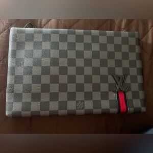 Monogram black and gray leather pouch bag